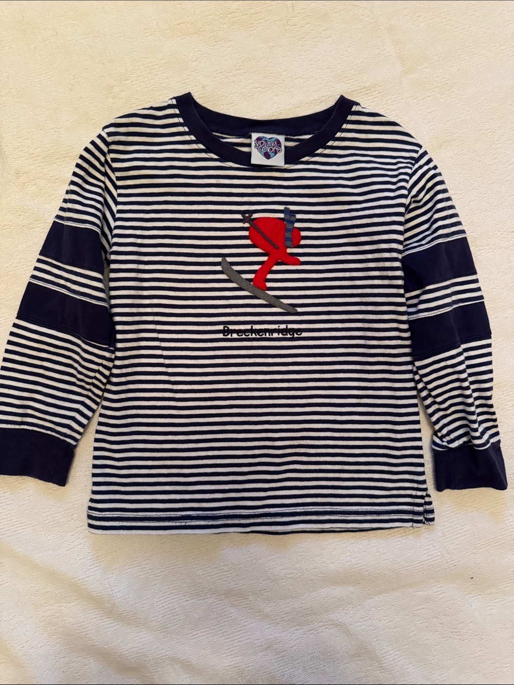 Young Colors Navy & White Striped Long-Sleeve Tee with Red Ski Breckenridge